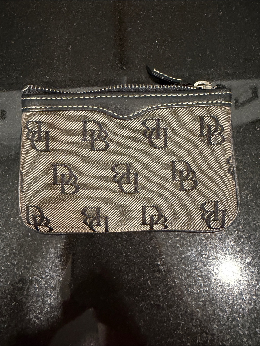 Dooney & Bourke Black and Tan Monogram Zip Card Case